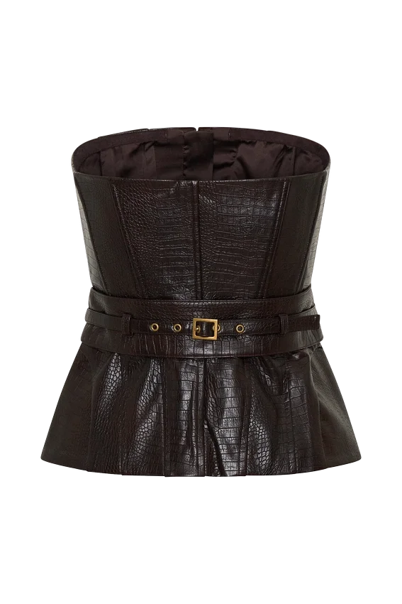 Thalia Faux Leather Boned Corset – Dark Chocolate Thalia Faux Leather Boned Corset – Dark Chocolate