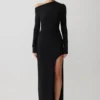 Thalyn Crepe Maxi Dress With Split – Black