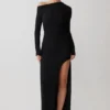 Thalyn Crepe Maxi Dress With Split – Black