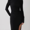 Thalyn Crepe Maxi Dress With Split – Black