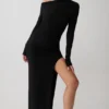 Thalyn Crepe Maxi Dress With Split – Black