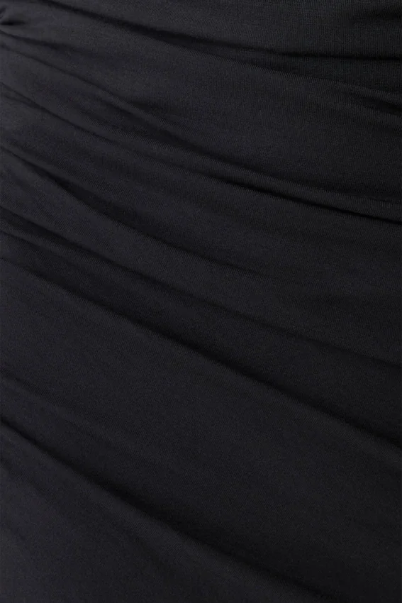 Thao Long Sleeve Gathered Mini Dress – Dark Charcoal Thao Long Sleeve Gathered Mini Dress – Dark Charcoal