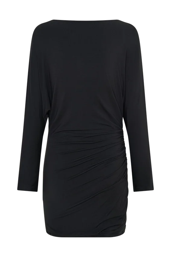 Thao Long Sleeve Gathered Mini Dress – Dark Charcoal Thao Long Sleeve Gathered Mini Dress – Dark Charcoal