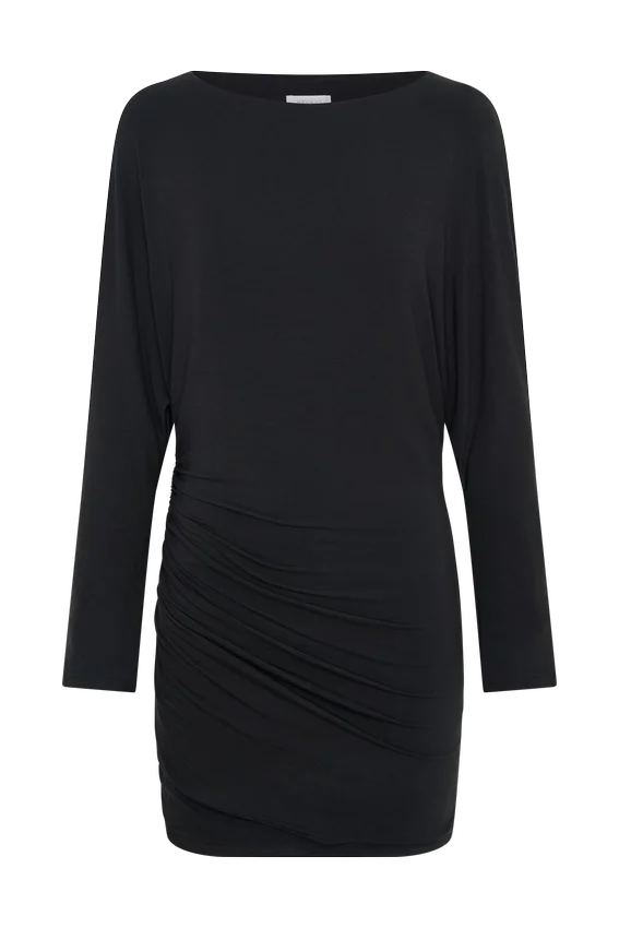 Thao Long Sleeve Gathered Mini Dress – Dark Charcoal Thao Long Sleeve Gathered Mini Dress – Dark Charcoal