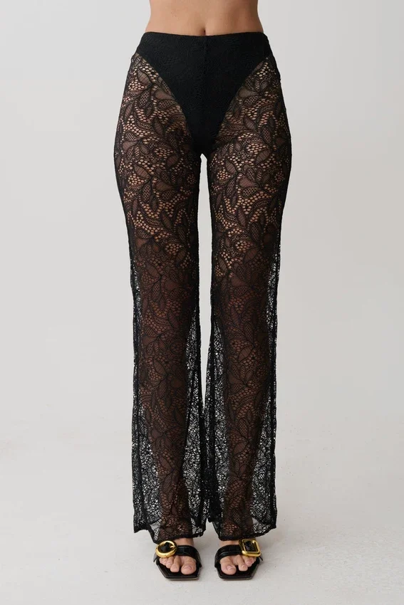 Theodosia Wide Leg Lace Pants – Black Theodosia Wide Leg Lace Pants – Black