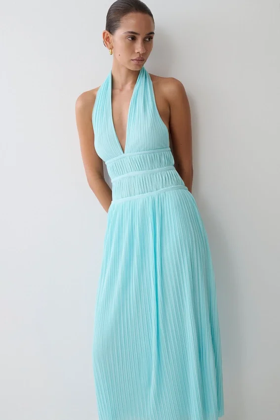 Thien Cowl Halter Midi Dress – Blue Thien Cowl Halter Midi Dress – Blue