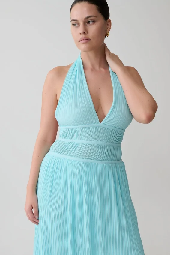 Thien Cowl Halter Midi Dress – Blue Thien Cowl Halter Midi Dress – Blue