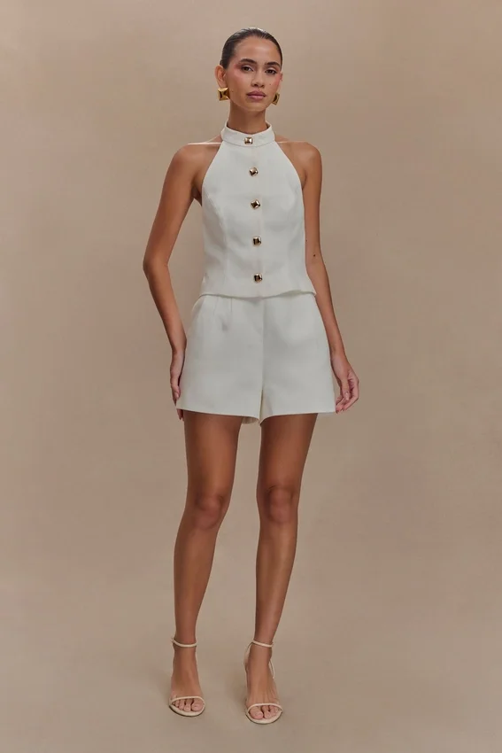 Tiara Halter Neck Suiting Top – White Tiara Halter Neck Suiting Top – White