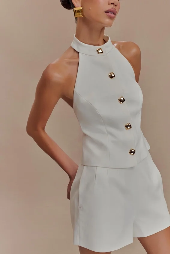 Tiara Halter Neck Suiting Top – White Tiara Halter Neck Suiting Top – White