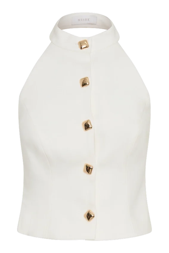 Tiara Halter Neck Suiting Top – White Tiara Halter Neck Suiting Top – White