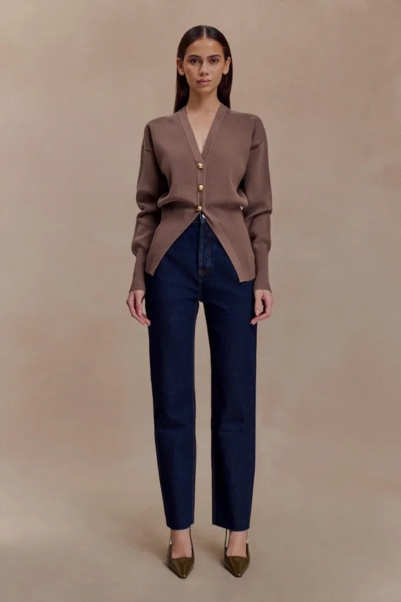 Amanda Statement Button Knit Cardigan – Cacao Brown Amanda Statement Button Knit Cardigan – Cacao Brown