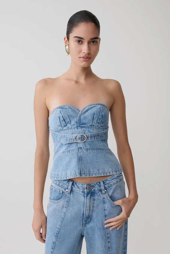 Tommy Strapless Denim Top With Buckle – Classic Blue Tommy Strapless Denim Top With Buckle – Classic Blue