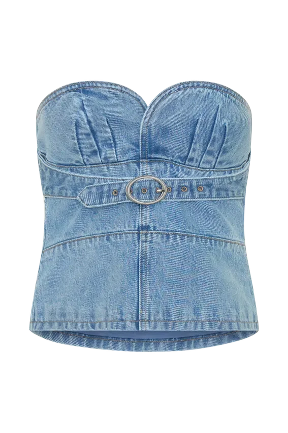 Tommy Strapless Denim Top With Buckle – Classic Blue Tommy Strapless Denim Top With Buckle – Classic Blue
