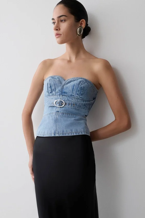 Tommy Strapless Denim Top With Buckle – Classic Blue Tommy Strapless Denim Top With Buckle – Classic Blue