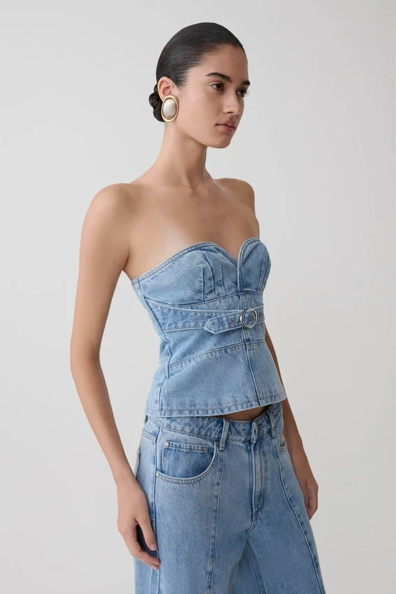 Tommy Strapless Denim Top With Buckle – Classic Blue Tommy Strapless Denim Top With Buckle – Classic Blue
