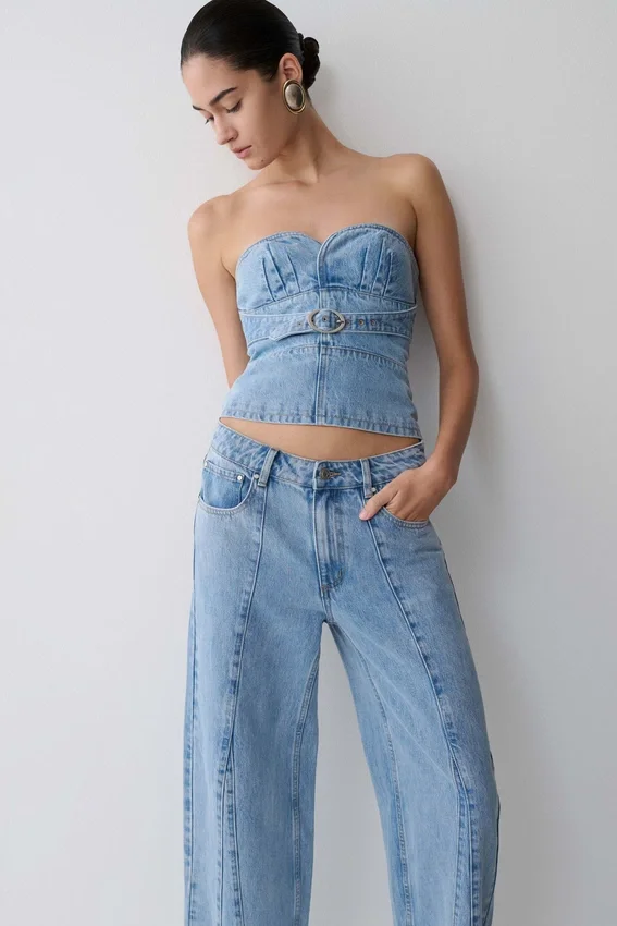 Tommy Strapless Denim Top With Buckle – Classic Blue Tommy Strapless Denim Top With Buckle – Classic Blue