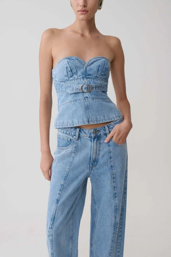 Tommy Strapless Denim Top With Buckle – Classic Blue Tommy Strapless Denim Top With Buckle – Classic Blue