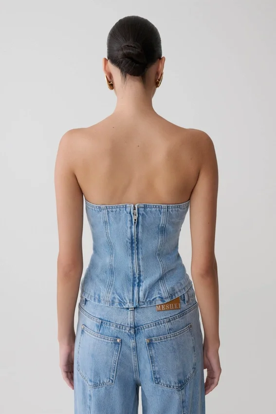 Tommy Strapless Denim Top With Buckle – Classic Blue Tommy Strapless Denim Top With Buckle – Classic Blue