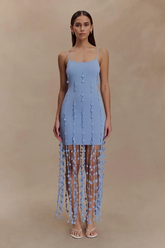 Tove Hand Knit Flower Mini Dress – Blue Tove Hand Knit Flower Mini Dress – Blue