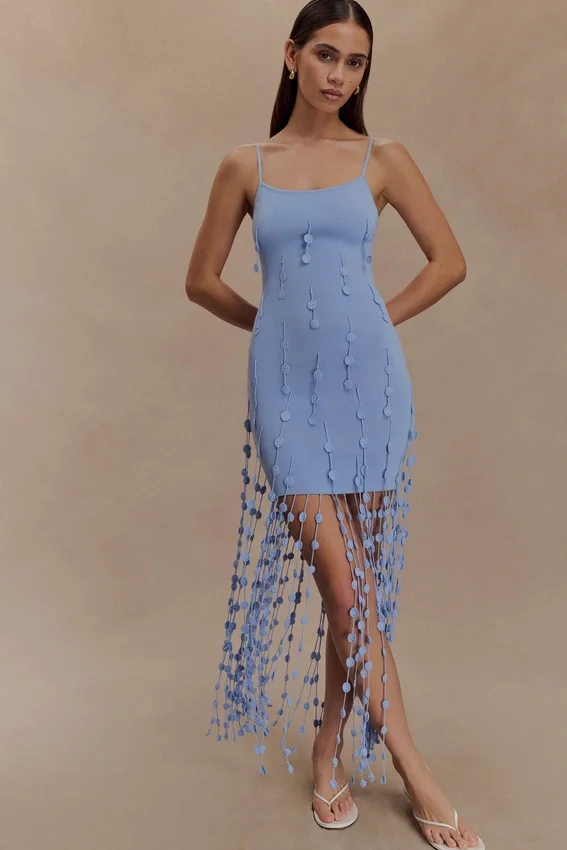 Tove Hand Knit Flower Mini Dress – Blue Tove Hand Knit Flower Mini Dress – Blue