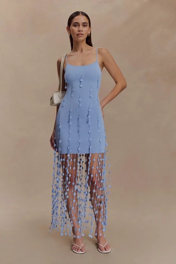 Tove Hand Knit Flower Mini Dress – Blue Tove Hand Knit Flower Mini Dress – Blue