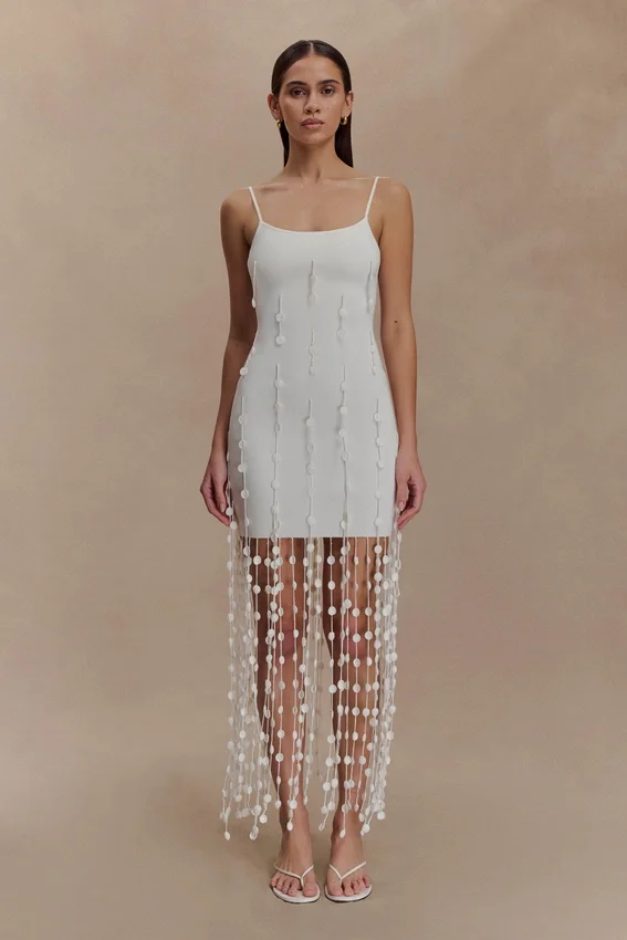 Tove Hand Knit Flower Mini Dress – White Tove Hand Knit Flower Mini Dress – White
