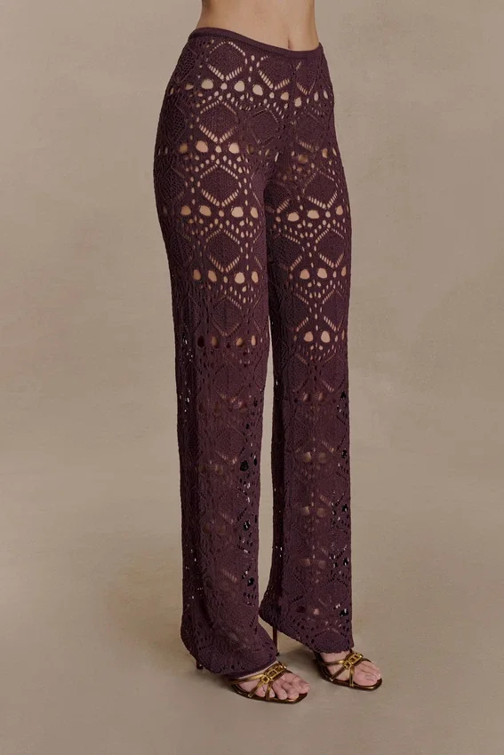 Trena Crochet Knit Pants – Chocolate Trena Crochet Knit Pants – Chocolate