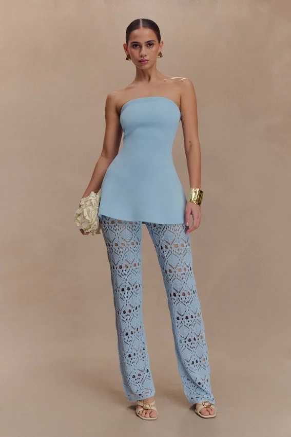 Trena Crochet Knit Pants – Sky Blue Trena Crochet Knit Pants – Sky Blue