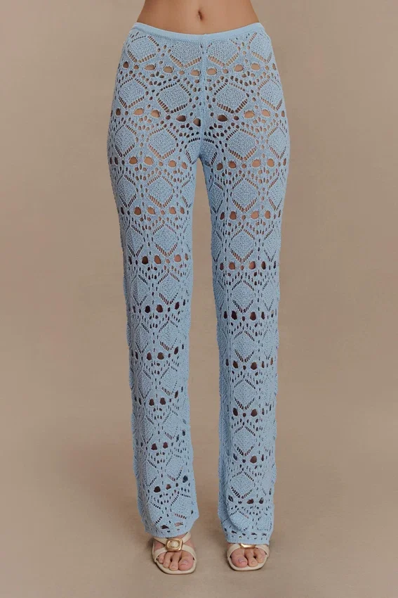 Trena Crochet Knit Pants – Sky Blue Trena Crochet Knit Pants – Sky Blue