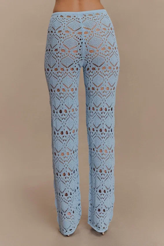 Trena Crochet Knit Pants – Sky Blue Trena Crochet Knit Pants – Sky Blue