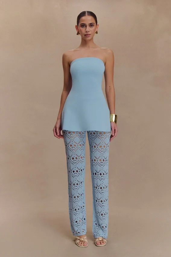 Trena Crochet Knit Pants – Sky Blue Trena Crochet Knit Pants – Sky Blue
