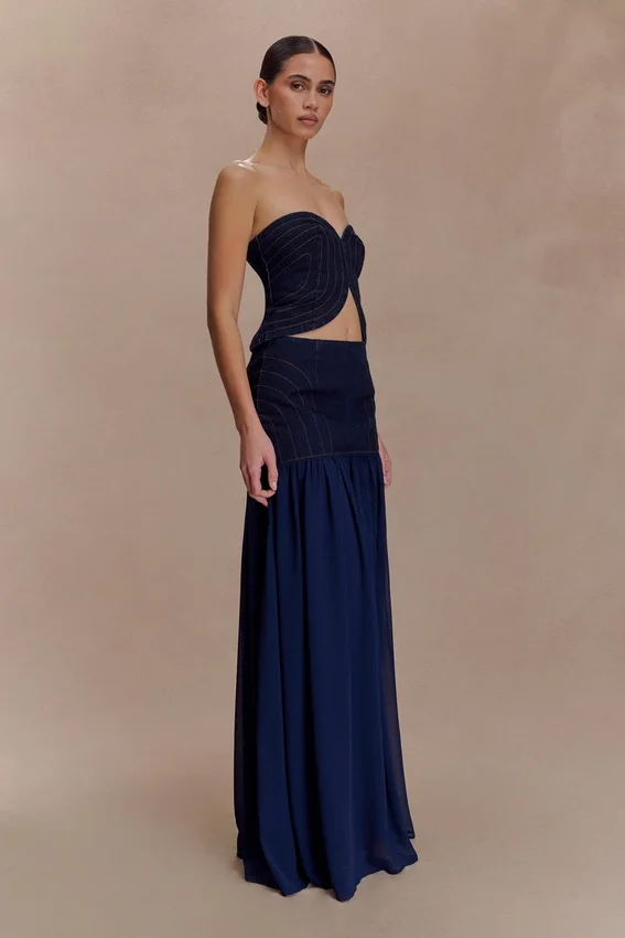 Tully Chiffon Denim Maxi Skirt – Indigo Blue Tully Chiffon Denim Maxi Skirt – Indigo Blue