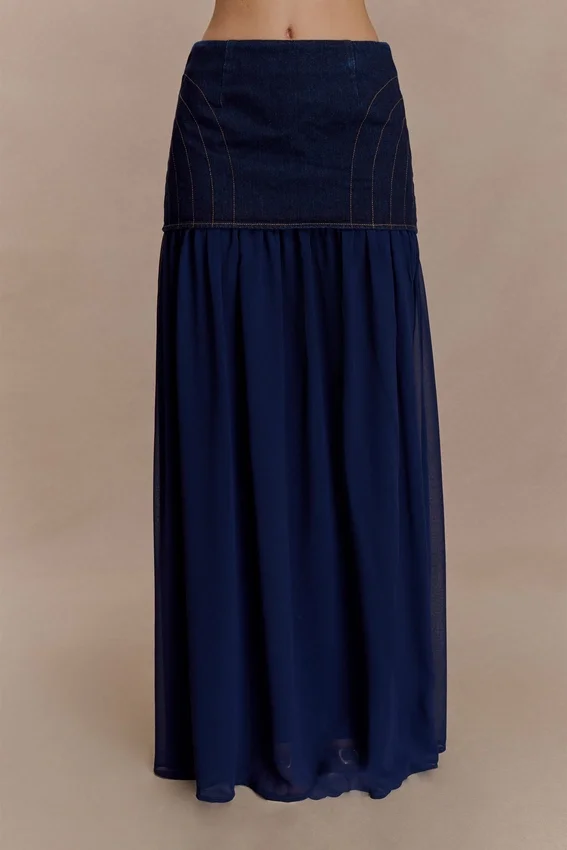 Tully Chiffon Denim Maxi Skirt – Indigo Blue Tully Chiffon Denim Maxi Skirt – Indigo Blue
