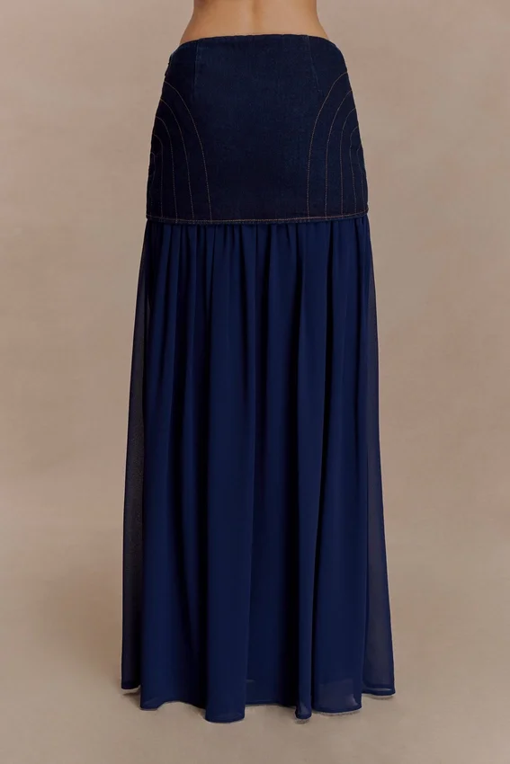 Tully Chiffon Denim Maxi Skirt – Indigo Blue Tully Chiffon Denim Maxi Skirt – Indigo Blue