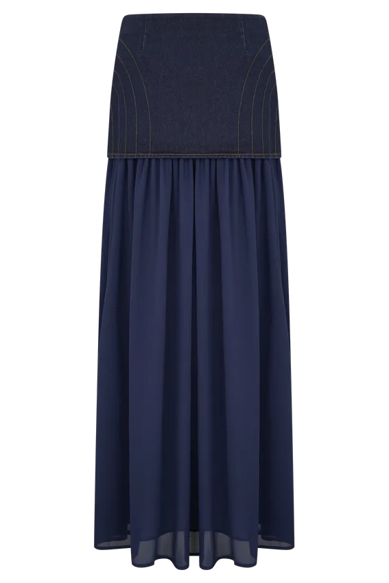 Tully Chiffon Denim Maxi Skirt – Indigo Blue Tully Chiffon Denim Maxi Skirt – Indigo Blue