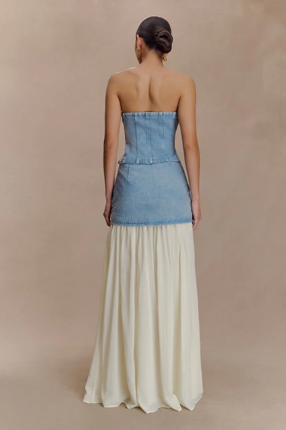 Tully Strapless Topstitch Denim Top – 80’S Blue Tully Strapless Topstitch Denim Top – 80’S Blue