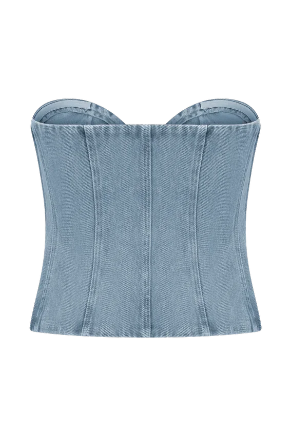 Tully Strapless Topstitch Denim Top – 80’S Blue Tully Strapless Topstitch Denim Top – 80’S Blue