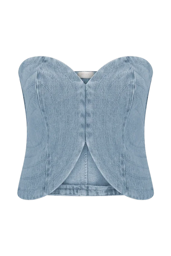 Tully Strapless Topstitch Denim Top – 80’S Blue Tully Strapless Topstitch Denim Top – 80’S Blue