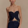 Tully Strapless Topstitch Denim Top – Indigo Blue