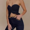 Tully Strapless Topstitch Denim Top – Indigo Blue
