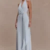 Veda Slinky Halter Maxi Dress – Pale Blue