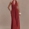 Veda Slinky Halter Maxi Dress – Russet