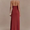 Veda Slinky Halter Maxi Dress – Russet