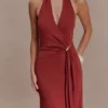 Veda Slinky Halter Maxi Dress – Russet