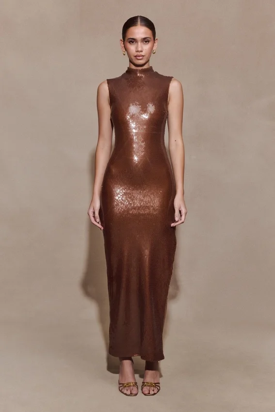 Veronica Sequin Midi Dress – Chocolate Veronica Sequin Midi Dress – Chocolate