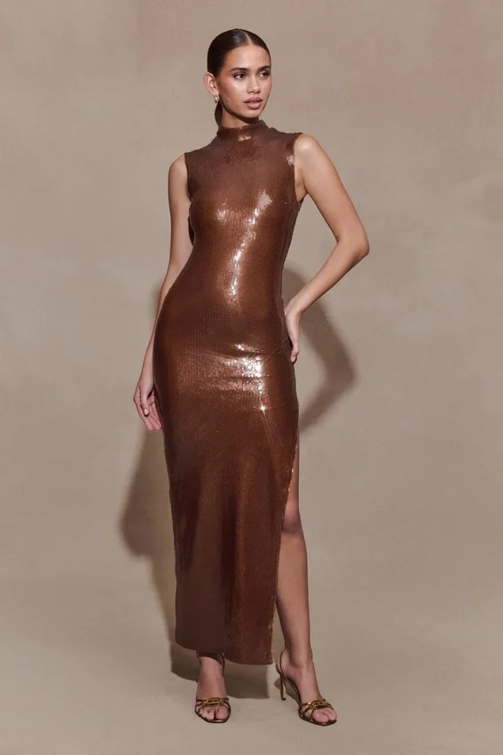Veronica Sequin Midi Dress – Chocolate Veronica Sequin Midi Dress – Chocolate