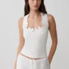 Vianna Broderie Ribbed Tank Top – Ivory