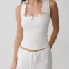 Vianna Broderie Ribbed Tank Top – Ivory