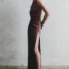 Violet Sleeveless Satin Maxi Dress – Dark Chocolate