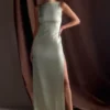 Violet Sleeveless Satin Maxi Dress – Sage